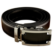 Herren Schwarz Leder One-Belt,&amp; Stahl Schnalle,Ratsche Mechanismus Eng P... - £13.70 GBP