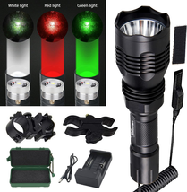 LED Hunting Flashlight with Scope Mount Light with Interchangeable (Red, Green, - £109.43 GBP