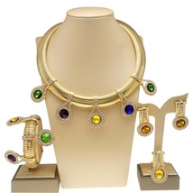 Women Jewelry Set 24k Original Necklace Gorgeous Colorful Stone Simple Fashion E - £108.72 GBP