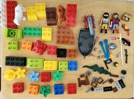 Lego &amp; Playmobil Geobra Mini Figures &amp; Extra Pieces Bundle Lot - £12.78 GBP