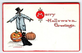 Halloween Postcard Scarecrow JOL Pumpkins Black Cat Gibson Vintage Antique - £41.90 GBP