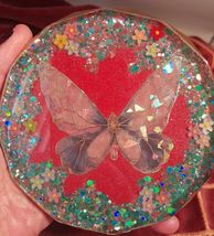 Stunning Glittery Bliss BUTTERFLY Unique Mixed Media Large Coaster Desk ... - $9.95