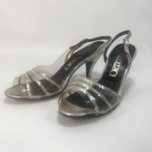 Vintage 1980s Options Womens Heels Shoes 8 M Silver Sparkle Clear Plastic Slings - £19.29 GBP