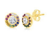 Gp center white cz border rainbow cz stud Women&#39;s Earrings .925 Silver 2... - $59.00