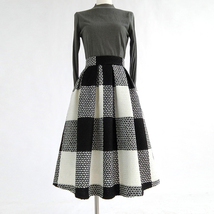 BLACK PLAID Midi Skirt Winter Women Plus Size Long Plaid Skirt Outfit image 1