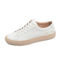 Classic Leather Women White Flat Shoes Lace up Casual Sneakers Sheepskin Insole  - £82.83 GBP