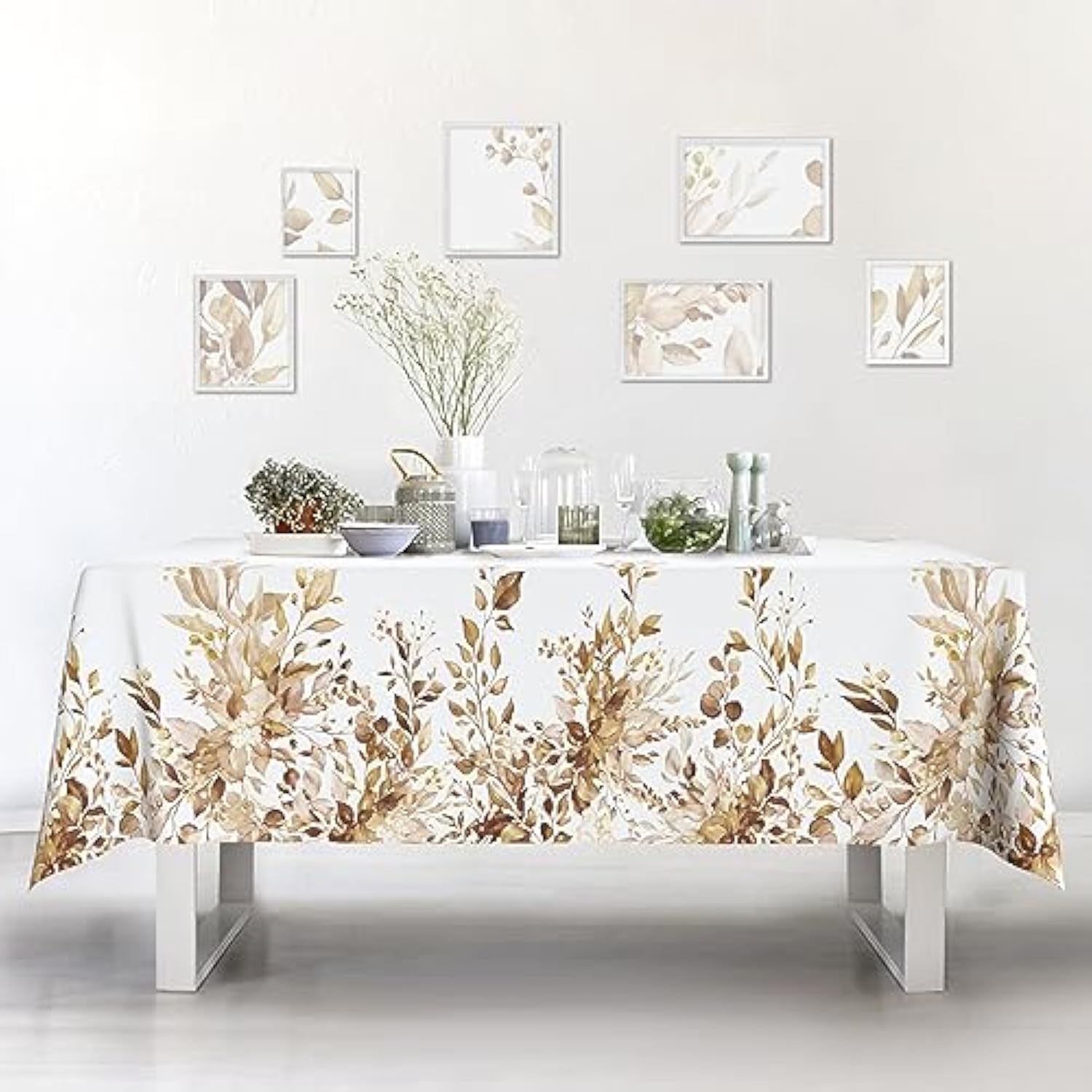 Eucalyptus Leaves Tablecloth Waterproof Fabric,Rectangle Watercolor Oil-Proof Wr