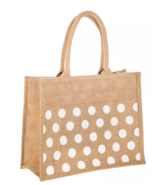 Beige &amp; White Polka Dot Jute Tote Bag 11&quot; H x 6&quot; W x 14&quot; D New - $12.17 CAD