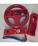 Mario Nintendo Wii Motion Plus Remote Controller Red Blue &amp; Steering Wheel - $830.23 MXN