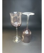 2 Block Crystal PURPLE Balloon Wine Goblet Hand Blown Glasses - $38.54