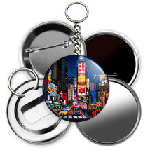 New York NY City Times Square NYC Manhattan pinback flair pin button fridge refr - £6.38 GBP