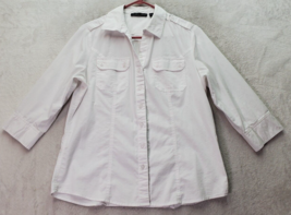 Preswick &amp; Moore Shirt Women Medium White Cotton 3/4 Sleeve Collared Button Down - £11.47 GBP