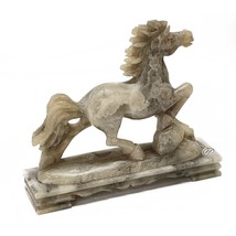 Chinese Hand Carved Flying Horse Figurine Soapstone Steatite Gray Mid-Century 6&quot; - £47.45 GBP