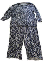 Draper &amp; James Navy Blue and White Floral Print Knit Pajama Set Size 3X - £28.41 GBP