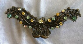 Fabulous Baroque Rhinestone Antiqued Gold-tone Hinged Hair Clip 1980s Vi... - £15.68 GBP