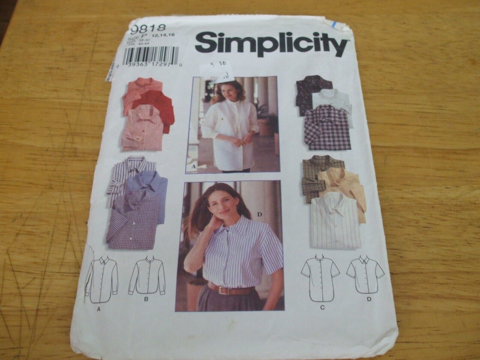 Primary image for Simplicity 9818 Misses Shirt Pattern - Size 12/14/16 Bust 34 to 38