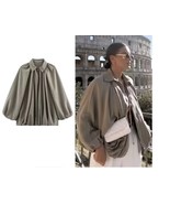 TRAFZA Autumn Women Loose Casual Bomber Jackets Long Puff Sleeve Zipper ... - $70.00