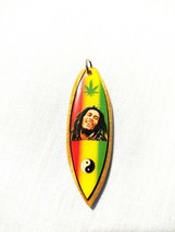 Reggae Smile Bob Marley Photo Pot Leaf Yin Yang Wood Surfboard Pendant Necklace - £7.98 GBP