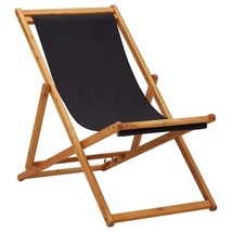 Folding Beach Chair Eucalyptus Wood and Fabric Black - £39.12 GBP