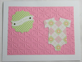 Stampin Up! Handmade card Sweet Baby Bodysuit Pink Green w/envelope Dimensional - £4.87 GBP