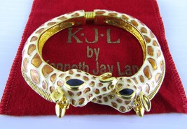 Kenneth Jay Lane, Enamel White and Tan Double Girrafe Head Bracelet - £108.44 GBP