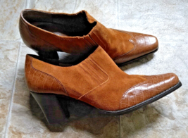 Women&#39;s Sandler of Boston Brown Shoes 10M Croc Leather &amp; Suede 3&quot; Heel Shootie - $7.95