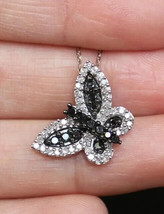 1.50Ct Round Cut Simulated Black Spinel Butterfly Pendant 14k White Gold Plated - £74.96 GBP