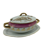 Vintage Porcelain Sugar Bowl Lid Wheat Gold Accents Trim Japan Purple 6&quot; - £18.08 GBP