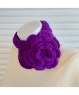 Knit purple rose scarf, keyhole hand knit scarf women, spring neck women... - £27.52 GBP