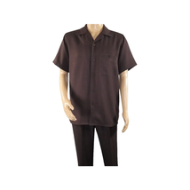 Men 2pc Walking Leisure Suit Short Sleeves By DREAMS 256-02 Solid Brown image 8