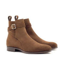 Men&#39;s Brown Color Genuine Suede Leather Jodhpur Boots With Round Strap Closure - £101.82 GBP