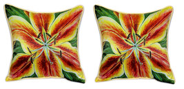 Pair of Betsy Drake Yellow Lily Large Pillows 18 Inch x 18 Inch - £69.81 GBP