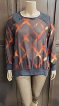 XXL- Mossimo Black Red Orange Colorblock Sheer Banded L/S Shirt 46+&quot; - £10.91 GBP