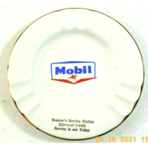 Mobil Premium Ashtray Kennys Service Station Sabina Line 22K Gold Rim Dish - $39.99
