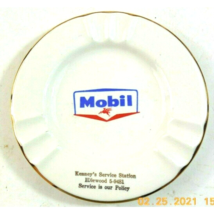 Mobil Premium Ashtray Kennys Service Station Sabina Line 22K Gold Rim Dish - £31.44 GBP