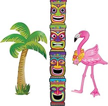3-pk TIKI/PALM TREE/FLAMINGO Luau Pool Party Jointed Cutouts Decorations 36-60in - £16.05 GBP