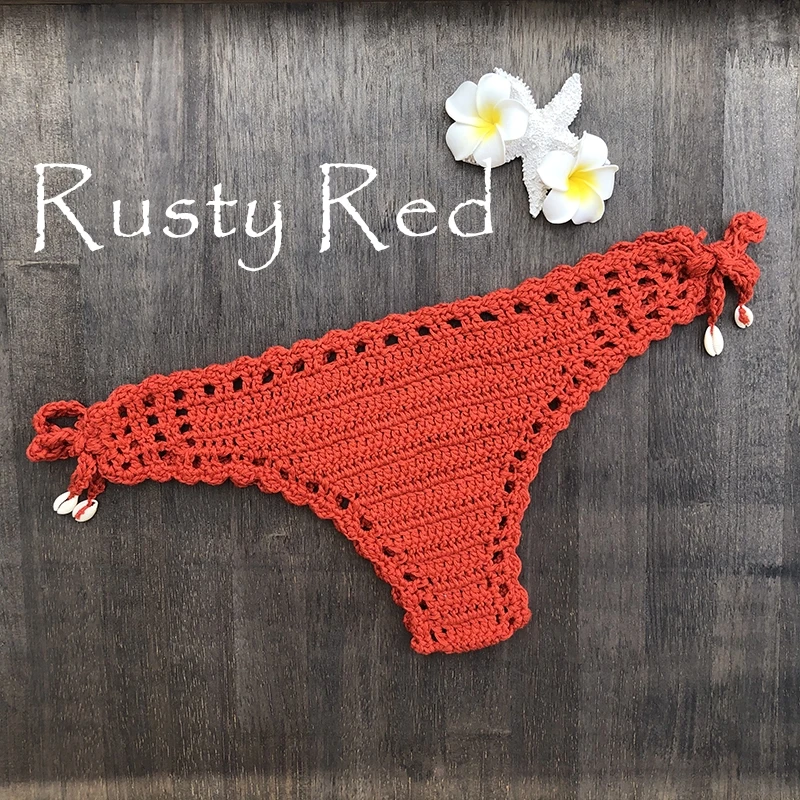 Women   Bikini Thong Handmade Crochet Swimwear Bikini Bottom -out Low Waist Bath - £81.06 GBP