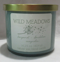 Kirkland&#39;s 14.25 oz Large Jar 3-Wick Candle Natural Wax Blend WILD MEADOWS - £21.69 GBP