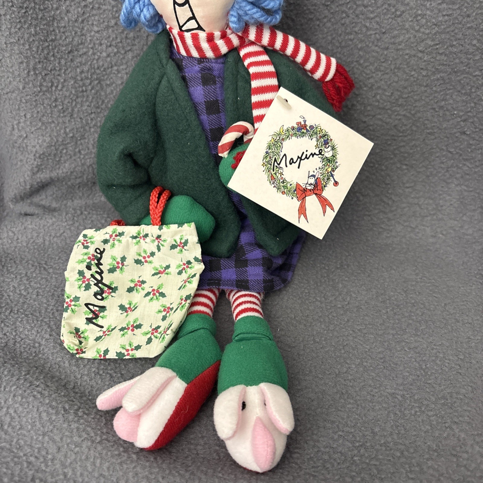 Hallmark Maxine Plush Holiday Doll Bunny Slippers Santa 12" Vintage Christmas Item image 2