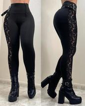 Plain Contrast Lace Buckle Decor Skinny Pants - Sexy High-Waist Style - £31.40 GBP