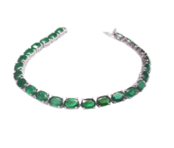 5x7 mm Oval Tennis Emerald Bracelet Natural Emerald Tennis Bracelet 925 Silver - £258.45 GBP+