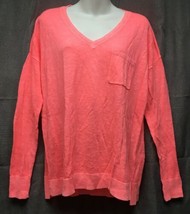 Gap Womens Small Neon Pink Knit Long Sleeve Pullover Crew Neck Sweater w Pocket - £14.79 GBP