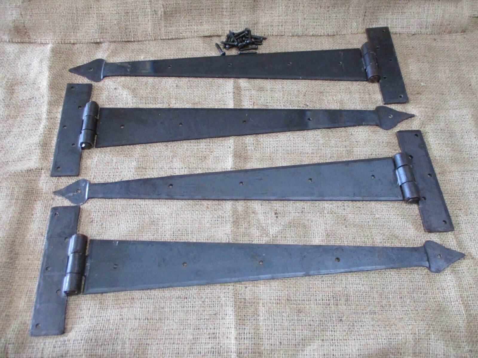 4 LARGE Strap T Hinges 18&quot; Tee Hand Forged In Fire Barn Rustic Door Iron... - $109.99