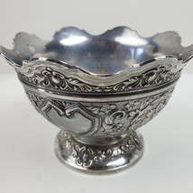 Vintage 1950s Stainless Decorative Bowl Etched Floral 3.75x5.5 Inch UNMA... - $26.18