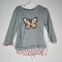 Little Lass Pink Grey Sparkly Bow With Butterfly Shirt Girls Size 6, Gently Used - £3.18 GBP