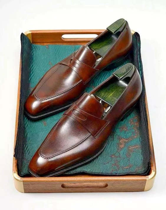 New Brown Leather Formal Slip Ons Moccasins Dress Shoes For Mens - $149.99+