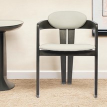 Light Gray And Dark Gray Upholstered Faux Leather Open Back Dining Arm Chair - $935.99