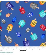 Cotton Festival of Lights Dreidels Hanukkah Royal Fabric Print by Yard D503.66 - €12,79 EUR