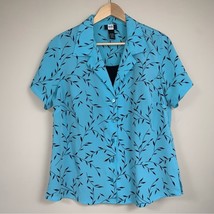Blue Floral Crinkle Blouse Set Women 14/16W Top Business Professional Shirt - £24.76 GBP