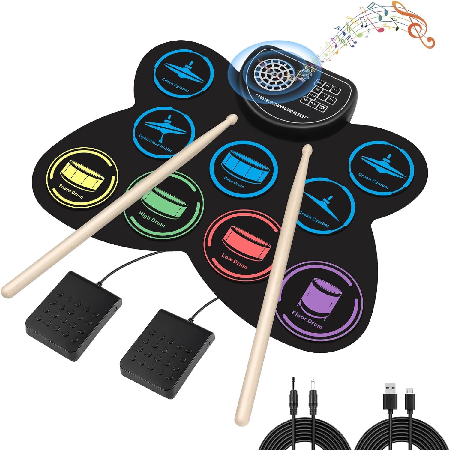Electronic Drum Set, Marrilley 9 Drum Practice Pad With Headphone Jack, ... - $42.99